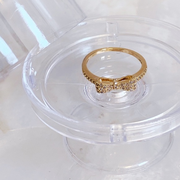 Gold Tone CZ Bow Thin Dainty Ring New - Picture 7 of 7